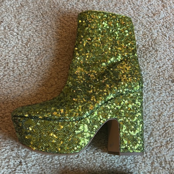 Circus by Sam Edelman Ilana Fashion green grinch sequin heel boot shoe 6.5 - Picture 6 of 11